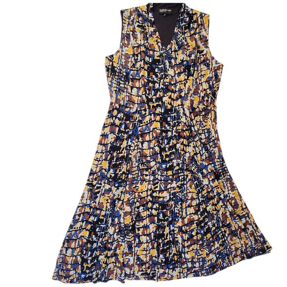 Jones New York Collection Blue Orange Abstract Print Sleeveless Midi Dress Sz L - Picture 1 of 11
